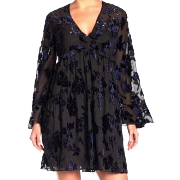 Diane Von Furstenberg Dresses & Skirts - Diane Von Furstenberg M Adelita Velvet Burnout Shimmer Babydoll Dress Black Blue